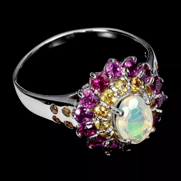 925 Sterling Silver Ring Oval Fire Opal 7x5mm Sapphire Gemstone Jewelry Size 9 - Picture 2 of 9